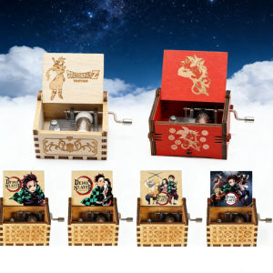 Bandai | Engraved Vintage Wooden Hand Crank Music Box Anime Themed (Dragon Ball Z/Naruto/Demon Slayer) Ideal Gift for Anime Fans