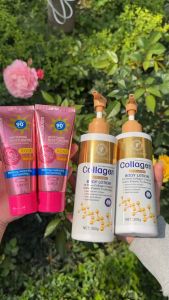 【Buy 2 Get 2 Free】FJ Collagen Body Lotion 300g*2 + LBLS SPF90+++ Rose Sunscreen Facial Skin Sunscreen High Protection UV PLUS 60ml*2