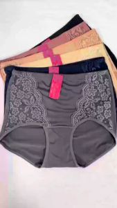 ESUNA กางเกงในสตรีเอวสูงปิดพุง กางเกงใน กระชับก้นเสริมสร้างเอวหลังคลอดผ้าฝ้ายต้านเชื้อแบคทีเรีย การตกแต่งด้วยลูกไม้