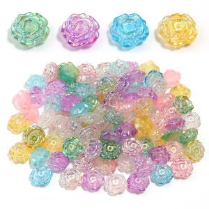 50pcs/lot 10mm Color Plating Rose Flower Acrylic Beads Coral Loose Spacer Beads For Jewelry Making DIY Necklace Bracelet