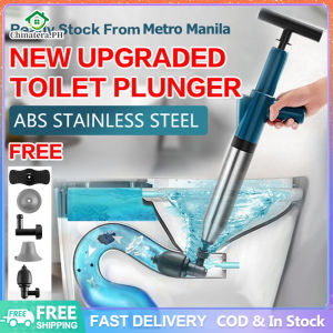 Toilet Plunger Air Drain Blaster Kit Clog Remover with 4 Replaceable Heads & Visual Barometer High Pressure Air Toilet Unclogger Plumbing Tools for Clogged Toilet Sink Sewer Pipe Dredge