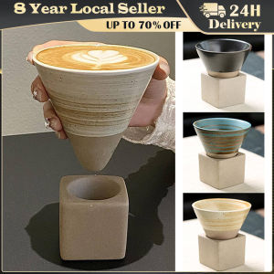 Retro Japanese Triangular Cone Shape Pottery Tea Coffee Cup Pull Ceramic Mug Rough Latte Porcelain Cup For Home Office Cups Basket Manual Japanese Brewing Cup Infuser Latte Cappuccino Tea Espresso Tapered Mug Birthday Gift