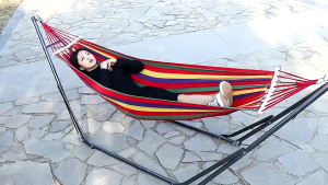 Rainbow Hammock Freestanding Stand Swing Chair Portable Folding Steel Tubular Hammock Bracket Anti-Rollover Outdoor Swing Indoor Adult Hanging Chair Cradle 2-in-1 3-Way Adjustment Indoor and Outdoor