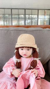 Topi Bayi Anak Perempuan Simple Kepang Rambut Wig Mumu Dengan Pita