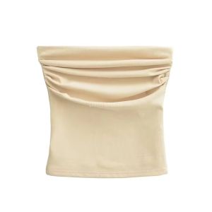 Y2609 Fashion Style Skinny Slimming Short Flat Strapless Tube Top Outwear Pure Color Ruched Wrapped Chest Bottoming Shirt