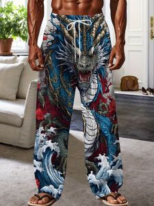 2026 Fashion New Japanese Dragon Pattern Painting 3D Printing Loose Straight Leg Pants Street Harajuku Casual Sports Pants