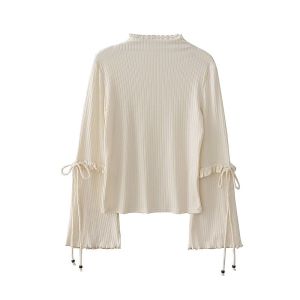 Original หวาน สไตล์หูไม้ครึ่งสูง ปกเสื้อ เสื้อยืดเสื้อฐานปม ผู้หญิง แฟชั่น ฤดูใบไม้ร่วง สินค้าใหม่ ผ้าฝ้าย สลิมฟิต