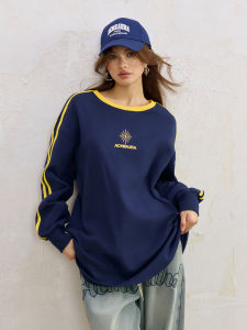 เสื้อยืดคอกลมแขนยาวหลวมๆ ACME AURA สำหรับผู้หญิง ฤดูใบไม้ร่วง 2025 ใหม่ ดีไซน์สีบล็อก ชุดกีฬา ทรงพอดีตัว เสื้อชั้นใน