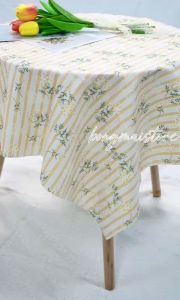 [120*120cm] Khăn trải bàn vải flannel chống thấm nước hoa tử đinh hương kẻ sọc phong cách nhẹ nhàng vintage - T063