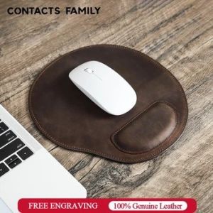 Hiram Crazy Horse Leather Vintage Mouse Pad with Comfortable Wrist Rest Durable Ergonomic Thicken Non Slip Mice Mat Home Office Supplies