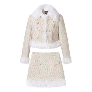 SEENFAAN | SEENFAAN Winter 2024 Short Skirt Texture Splicing Plush Set Women Cute Spunky Small Fragrance Style Polyester Wool Nylon