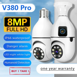 BUY 1 TAKE 1 V380 Pro CCTV Camera Connect Cellphone with MicCCTV with Audio and SpeakerCCTV Bulb Wireless Night Vision HD 360 Automatic Tracking Outdoor CCTV Camera Waterproof8MP CCTV Camera Wifi Connect 360