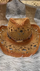 หมวกคาวบอยทูโทน+สายหขนนกสีทอง มีรูระบายอากาศ สวมใส่สบาย เท่มีสไตล์ 05-X6T+00HAT02