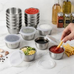 12/6Pcs Sauce Dipping Bowl Reusable Stainless Steel Seasoning Dressing Cup 1.4Oz Mini Round Sauce Dishes Sala Dressing Container
