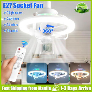 Ceiling Fan with LED Light and Remote Control for Living Room E27 Socket Fan Light Bulb Fan 50W Mini Ceiling Fan Modern Design 3 Color Light Silent 3 Speed Wind 5 Blades 2/4h Timer Symphony RGB16 colors