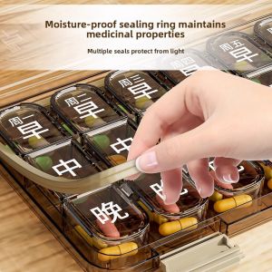 MONLEYTA | Portable Medicine Dosage Box For Elderly With Meal Reminders Three Times A Day Memory Aid Weekly Partitioned Box For Medication