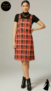 Thea Chic Plaid Jumper Dress for Women | Casual Ribbed Overall Dress with Adjustable Straps & Pocket | Stretchy Comfortable Fabric | XS-3XL