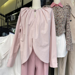 Chic Korean Style Womens Shirt Autumn New Vintage Button Design Sensual Uneven Long Sleeve Casual Business Office Wear