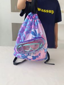 Waterproof Swimming Bag for Girls & Boys New Cute Printed Design Separation Wet & Dry Drawstring Backpack for Kids