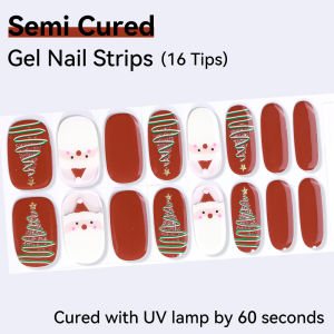 Semi-cured Gel Nail Strips 16 Tips - Self Adhesive Gel Nail Stickers Waterproof DIY Nail Decals Manicure Set UV Lamp Required