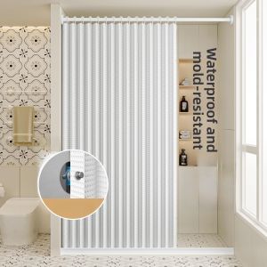 High-End Magnetic Foldable Shower Curtain Waterproof Mildew Proof No Drilling Required Bathroom Wet And Dry Separation Water Resistant Fabric Partition Curtain