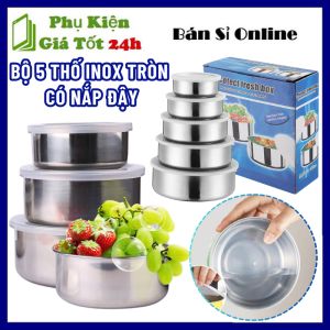 Bộ 5 Thố INOX Đựng Thực Phẩm Nắp Đậy Kín Ngăn Mùi Chống Bụi Nhiều Kích Thước - Hộp Đựng Thực Phẩm Tủ Lạnh Đa Năng Chất Liệu Cao Cấp Bền Đẹp An Toàn Sử Dụng - Khay Inox Hộp Inox