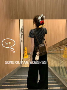 Áo Thun Cổ Tròn Kẻ Sọc American Hot Bé Gái Slim Fit Short Shoulder Seniors T-shirt Thiết Kế Áo Thun Cổ Tròn Mùa Hè