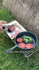2 in 1 Outdoor Folding Stove Stand & Barbecue Grill Camping Table Pot Holder BBQ Net Stainless Steel Firewood Bracket