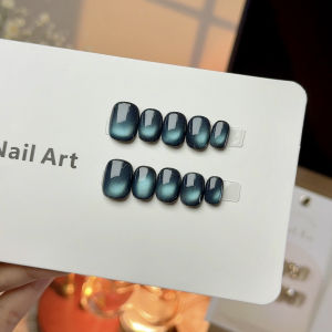 Simple Daily Blue Black Crystal Cats Eye Nail Art Short Wearable Nails White Enhancing Suitable for Pregnant Women