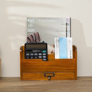 RA Wooden Desk Organizer with Drawer Multi Compartment Office Document Mail Sorter Stationery Box AR