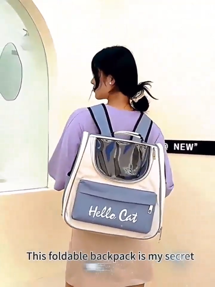 SeeSayes Cat Travel Backpack Carrier Breathable Foldable Durable Airline Approved Hello Cat Adjustable Safety Leash Travel Bag