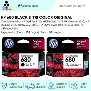 HP 680 Black and Tri-Color Original Ink Advantage Cartridge 1 set