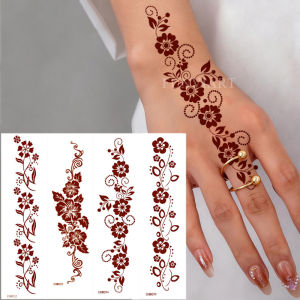 4pcs Waterproof Brown Henna Tattoo Stickers for Women Flower Temporary Tattoos Fake Tattoo for Hand Foot Festival Body Wear