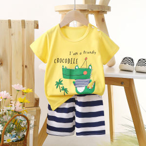 Childrens Short Sleeved 2-Piece Set New Summer Boys Clothing Girls Pure Cotton T-shirt Baby Clothing Set Cartoon T-shirt Top+Shorts Set