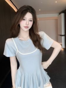 GUZILIAN | Slim Fit Color Block T-Shirt And Tank Top Set Womens Summer New Style Two-Piece Suit Korean Version Commute Style Short Sleeve