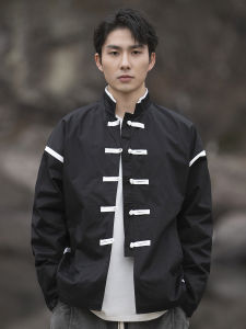 New Chinese Style Mens Jacket Coat Spring Autumn Version Belted Cuff Buttoned Pure Color Young Mens Casual Ethnic Wear