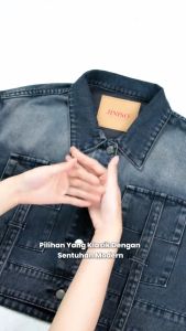 JINISO Jaket Crop Jeans Oversize Boxy Black Spray