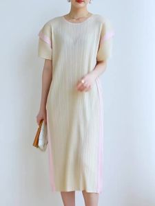 3591 One Size (45-75kg) Summer Sanzhai Pleated Casual Fashion Pastoral Style Temperament Commute Round Neck Dress