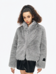 ANN ANDELMAN | Winter Turn-down Collar Long Sleeve Eco Fur Coat Short