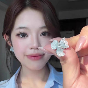 925 Silver Needle Blue Gradient Flower Earrings Chilly Sensation Elegant Small Design High-End Feel Lightweight Luxury Earrings