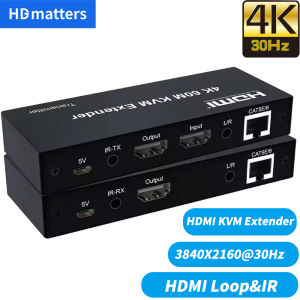 4K HDMI KVM Extender 120M/60M(option) USB 4K HDMI KVM Over Cat5e/6 Cable Extener HDMI USB KVM Kit W/HDMI Loop for mouse&keyboard