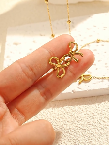 This Bow Necklace Bracelet And Earring Set Features A Minimalist  Bead Chain Bow Necklace And Earrings With A Fade-Resistant Elegant And Lightweight Clavicle Design It Makes A Perfect Birthday Christmas And New Years Gift For A Girl