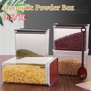 0.5/1L Plastic Square Thickened Sealed Box Transparent Storage Powder Container with Spoon