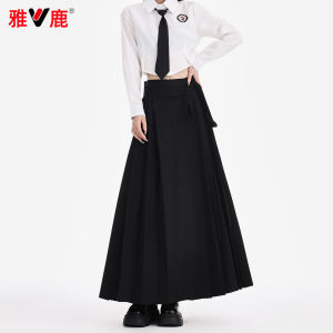 Váy Xếp Ly Cổ Điển Màu Đen Mới Cho Nữ Thời Trang Công Sở Thiết Kế Gấp Xếp Ly Cao Cấp Hanfu Váy Chữ a Cạp Cao