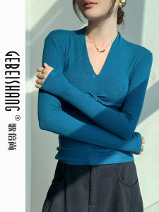 GEBEISHANG | V-Neck Slim Fit T-Shirt Long Sleeve Women Top