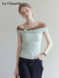 La Chapelle | Contrast Color Off Shoulder Twist Short Sleeve T-Shirt Top