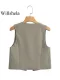 Willshela Women Fashion With Beading Army Green Lace Up Vest Sleeveless Jackets Vintage V-Neck Waistcoat Female Chic Tank Tops. 