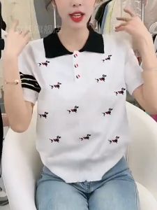 🔥[C337] Áo len Montoghi Dệt kim nữ họa tiết CÚN CON phối SỌC KẺ mặt trước Quảng Châu - kholenqc