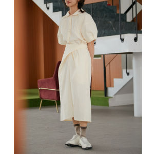 Vimie Summer Design Floral Embroidery Cotton Long Dress  Collar Loose Solid Color Belted Womens Fashion Retro Style Dress