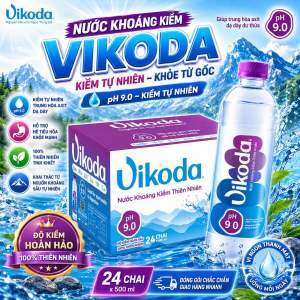 Nước khoáng kiềm Vikoda pH 9.0 - Kiềm từ thiên nhiên khoẻ từ gốc 24 chai x 500 ml đóng gói chống giả giao hàng nhanh.